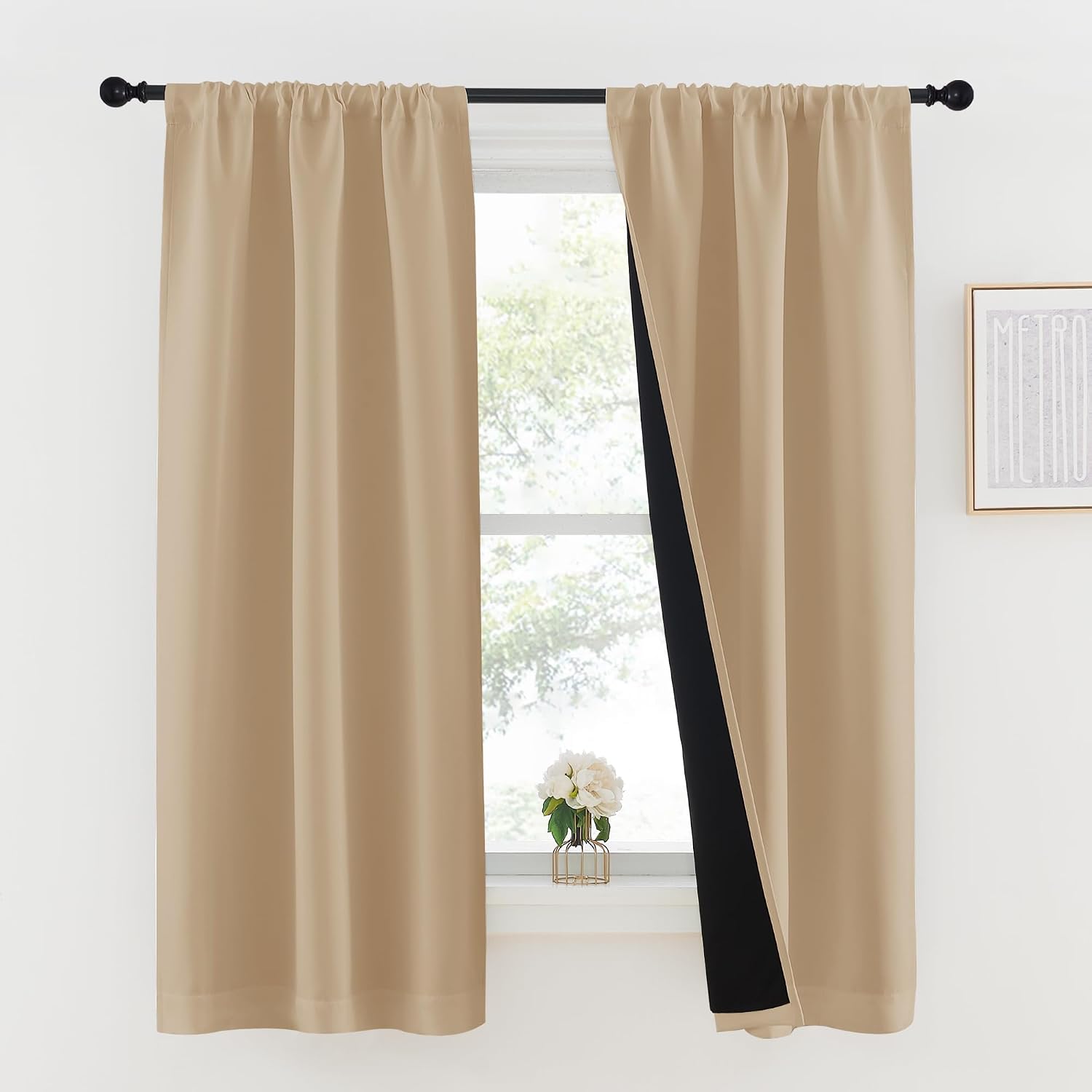 Nicetown Biscotti Beige 100% Blackout Lined Curtains, 2 Thick Layers Completely Blackout Rod Pocket Thermal Insulated Drapes for Kitchen/Be…
