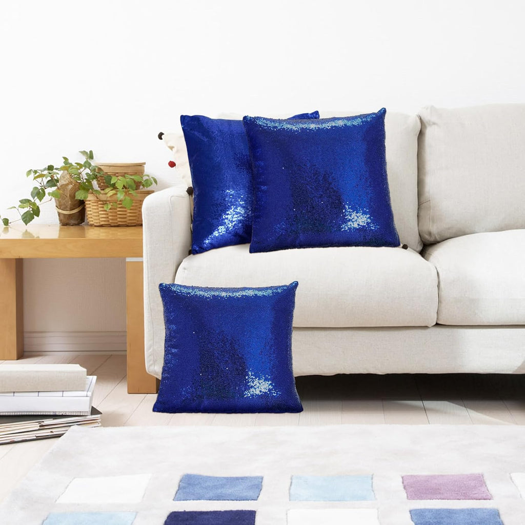 Eternal Beauty Set of 2 Sequin Decorative Pillow Cover Navy Blue Throw Pillow Covers for Couch Sofa Throw Pillows 18 X 18 Inches