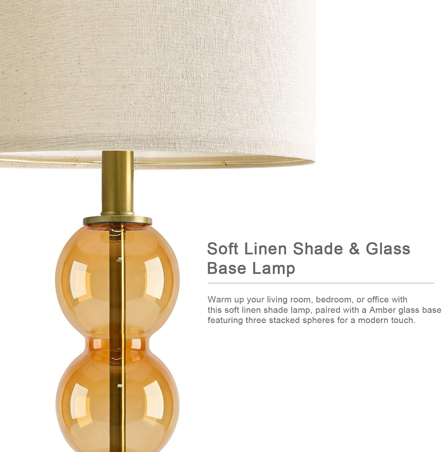Oneach 25" Amber Glass Table Lamps for Living Room, Glass Modern Table Lamp Set of 2, USB Charging Ports, Linen Shade, Bedside Lamps for Be…