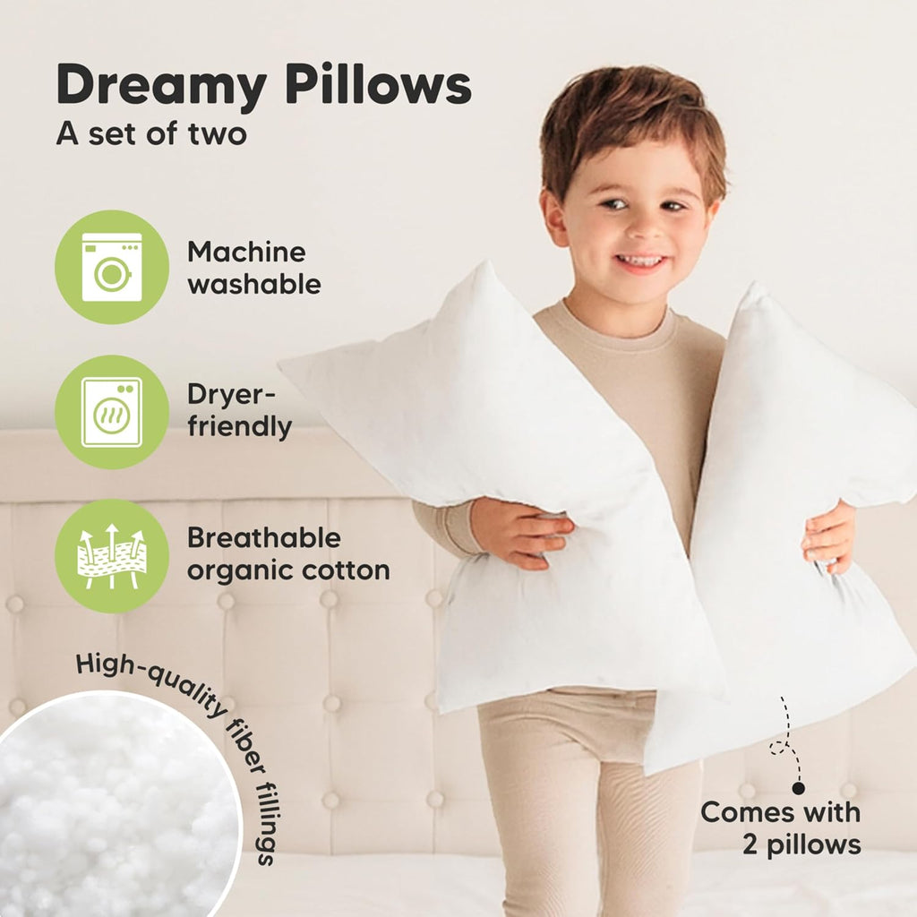 KeaBabies 2-Pack Toddler Pillows 2 Year Old to 5-14x20 Soft Organic Cotton Kids Pillow for Sleeping, Travel, School, Daycare, Nap…