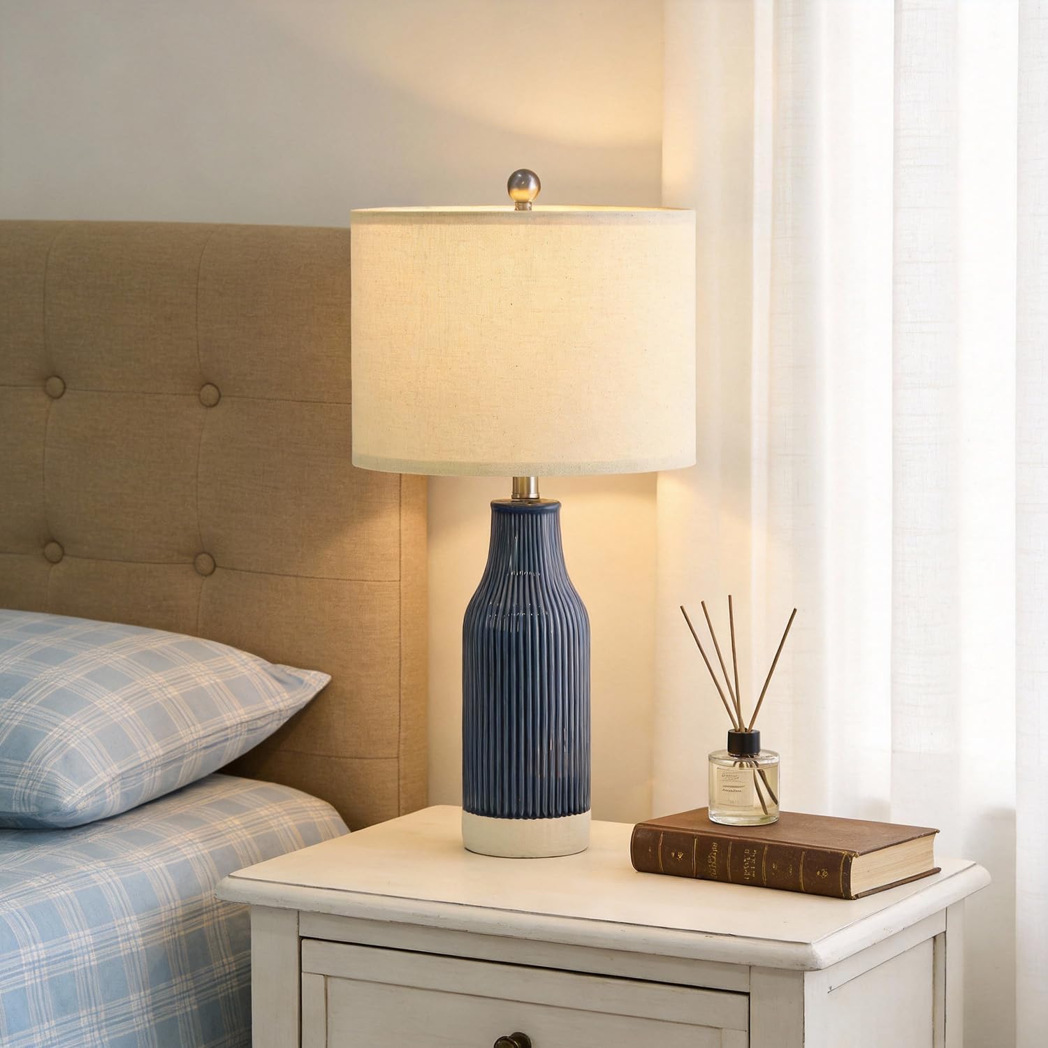 23.75" Modern Ceramic Table Lamps Set of 2, Stylish Bedside Lamps for Bedroom, Gorgeous Lamps for Nightstand, Lamps for Living Room…