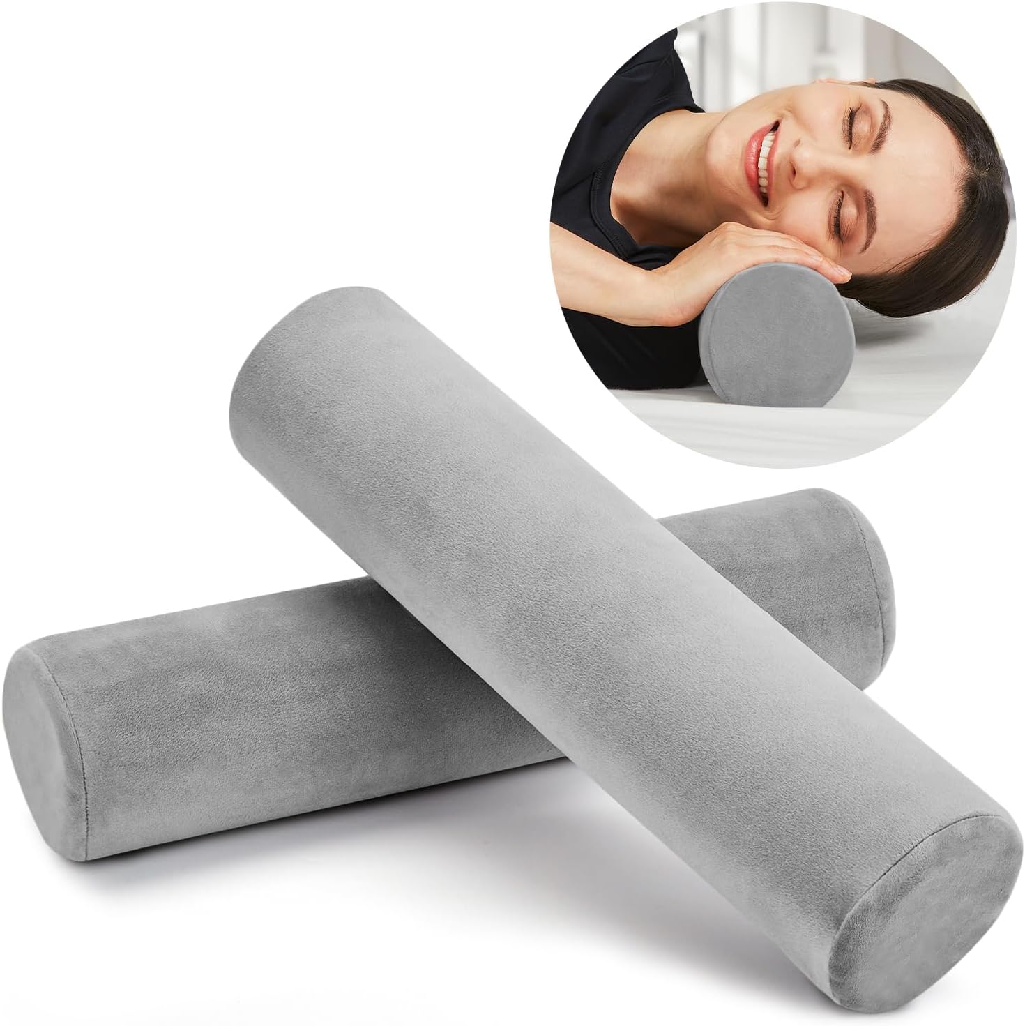AllSettth AllSett th 2 Pack Neck Roll Cervical Pillow for Neck - Memory Foam Neck Pillow for Bed | Round Neck Pillows for Sleeping…