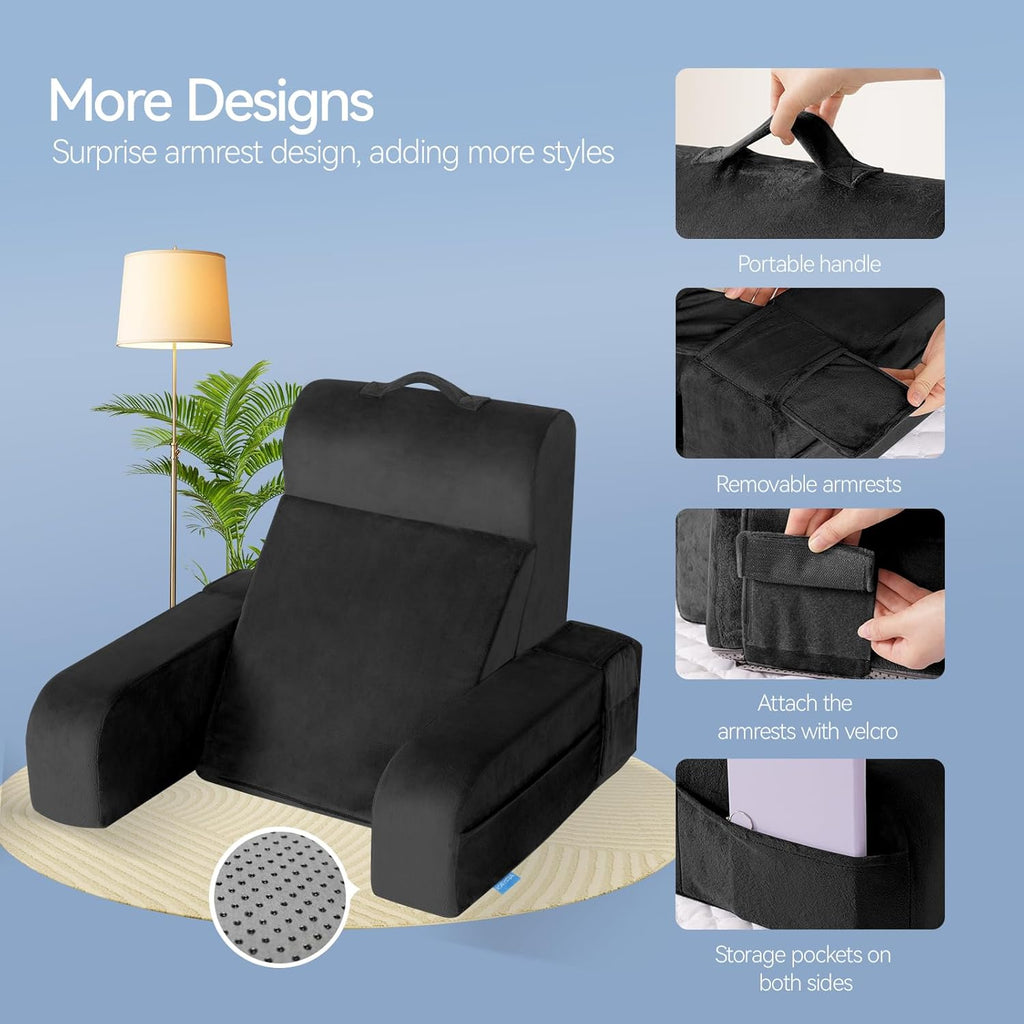 Kayfia Reading Pillow, 10 in 1 Back Pillow for Bed Sitting up with Detachable Arms Rest, Back Rest with Gel Memory Foam…