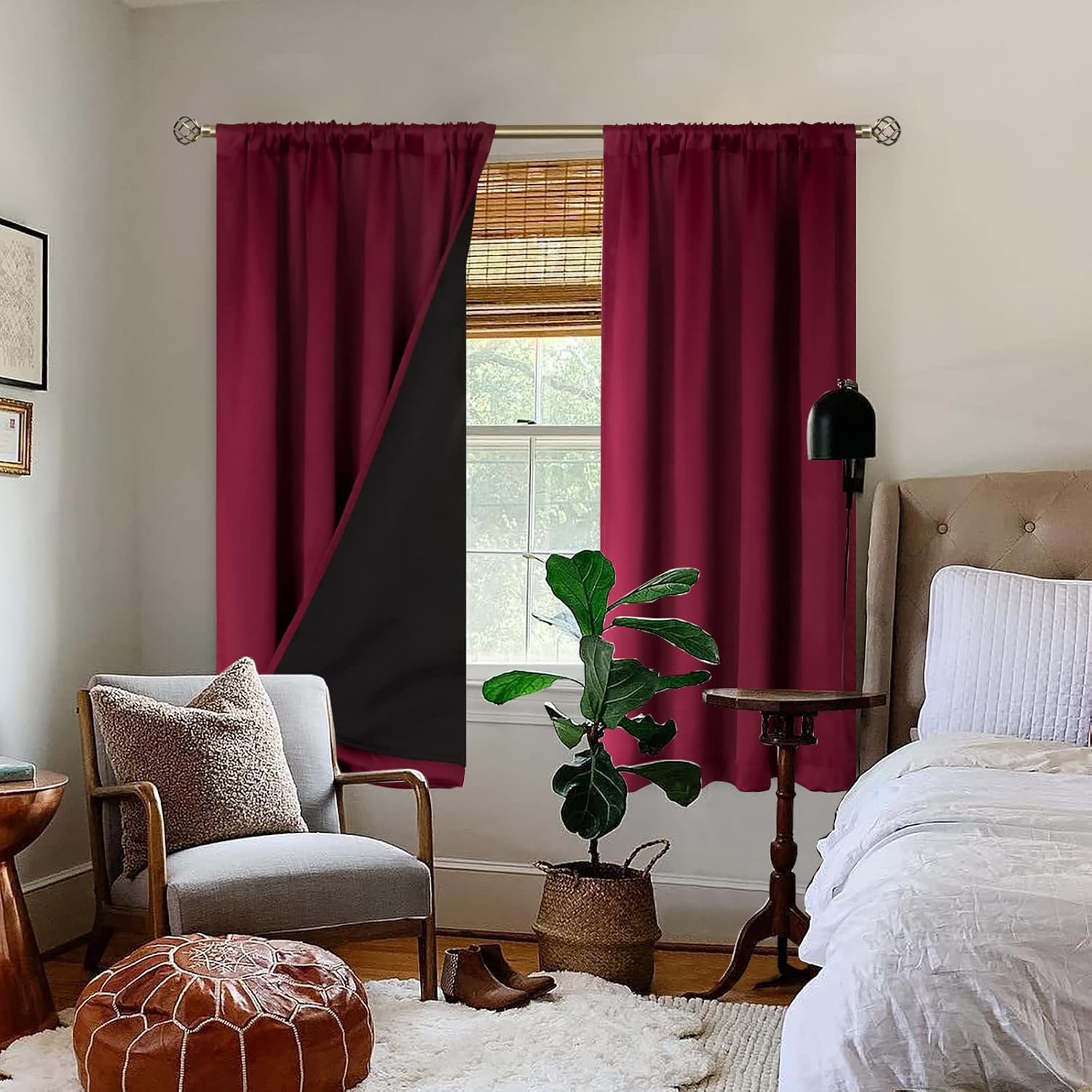 BGment Christmas Red Blackout Curtains for Bedroom 63 Inch Length, Rod Pocket 100% Blackout Curtains with Thermal Liner Decorate Curtains…
