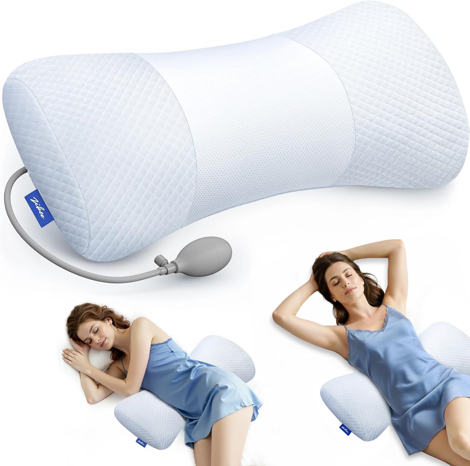 Zikee Inflatable Lumbar Support Pillow for Bed with Customized Lower Back & Support, Memory Foam Back Support for Side & Back Sleeping, Bed…