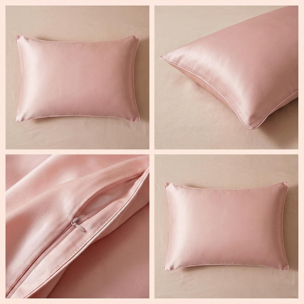 JUWENIN, Luxury Satin Pillowcase with Zipper (Silky Satin Pillow Case for Hair) Set of 2 (Standard, Blush Pink)