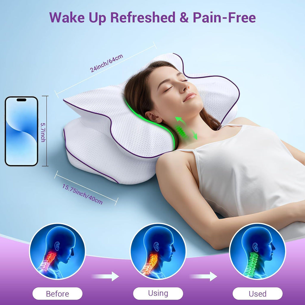 AZBestPro Memory Foam Cervical Pillow for Neck Support &, Butterfly Ergonomic Design – 24×15.75×5.7 Inches, Removable 100% Polyester Pillo…