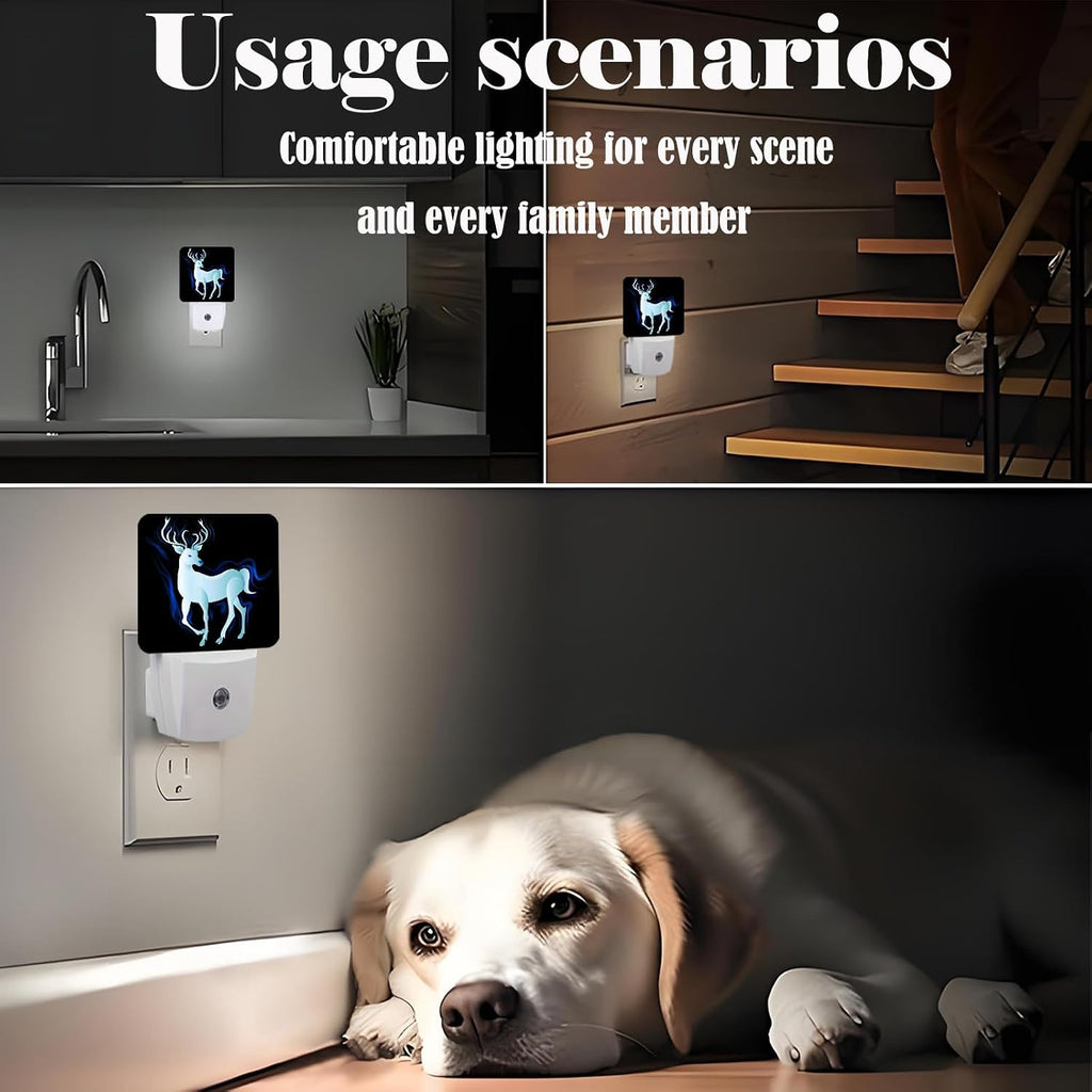 Blue Deer Night Light, Plug Into Wall Decor for Stairway, Hallway, Kitchen, Dusk to Dawn Sensor Nightlights for Boys/Girls/Women/Men Room Gifts