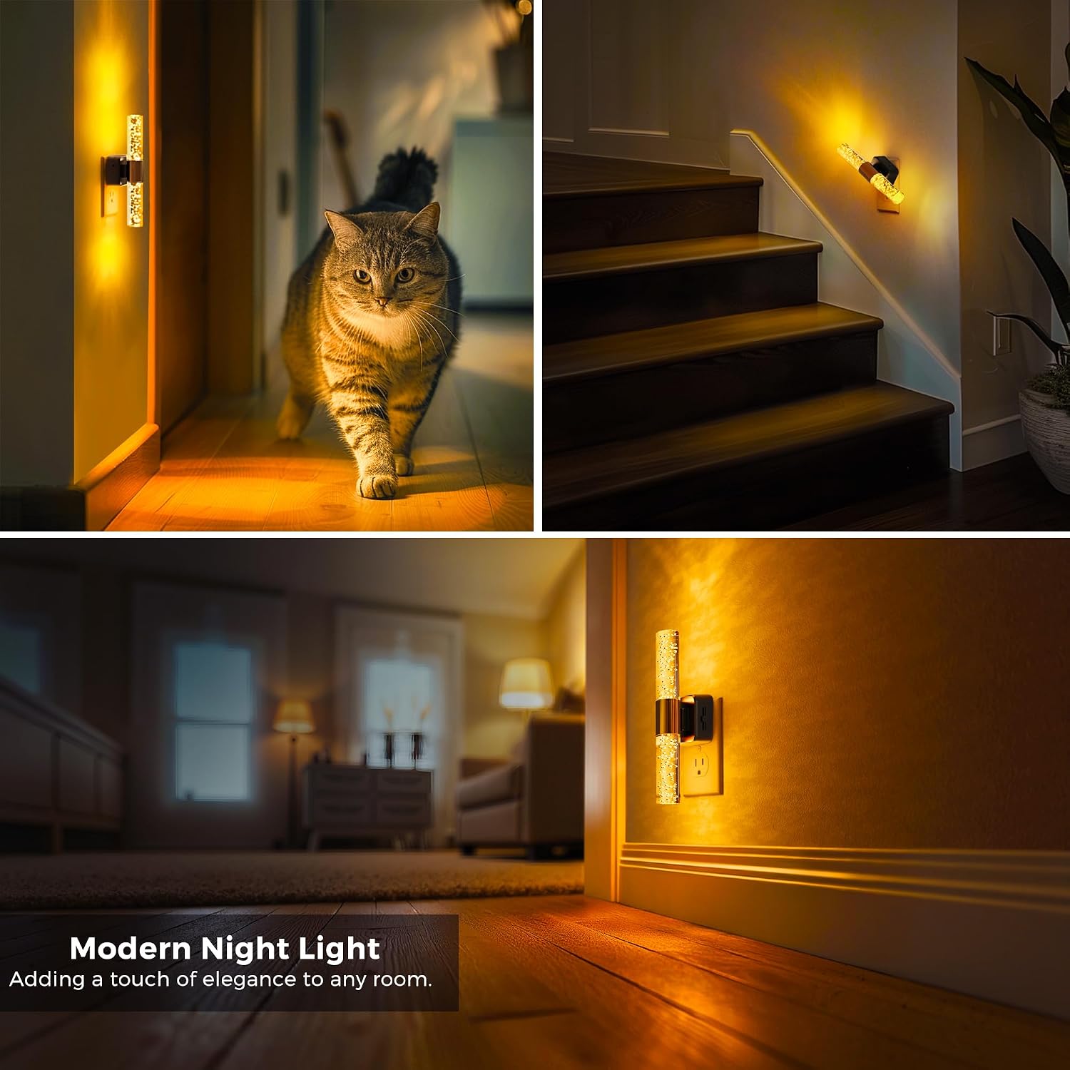 L LOHAS LED Amber Night Light, Bubble Acrylic Night Lights Plug into Wall, 180° Rotating Nightlights, Yellow Nightlights Dimmable, Light…
