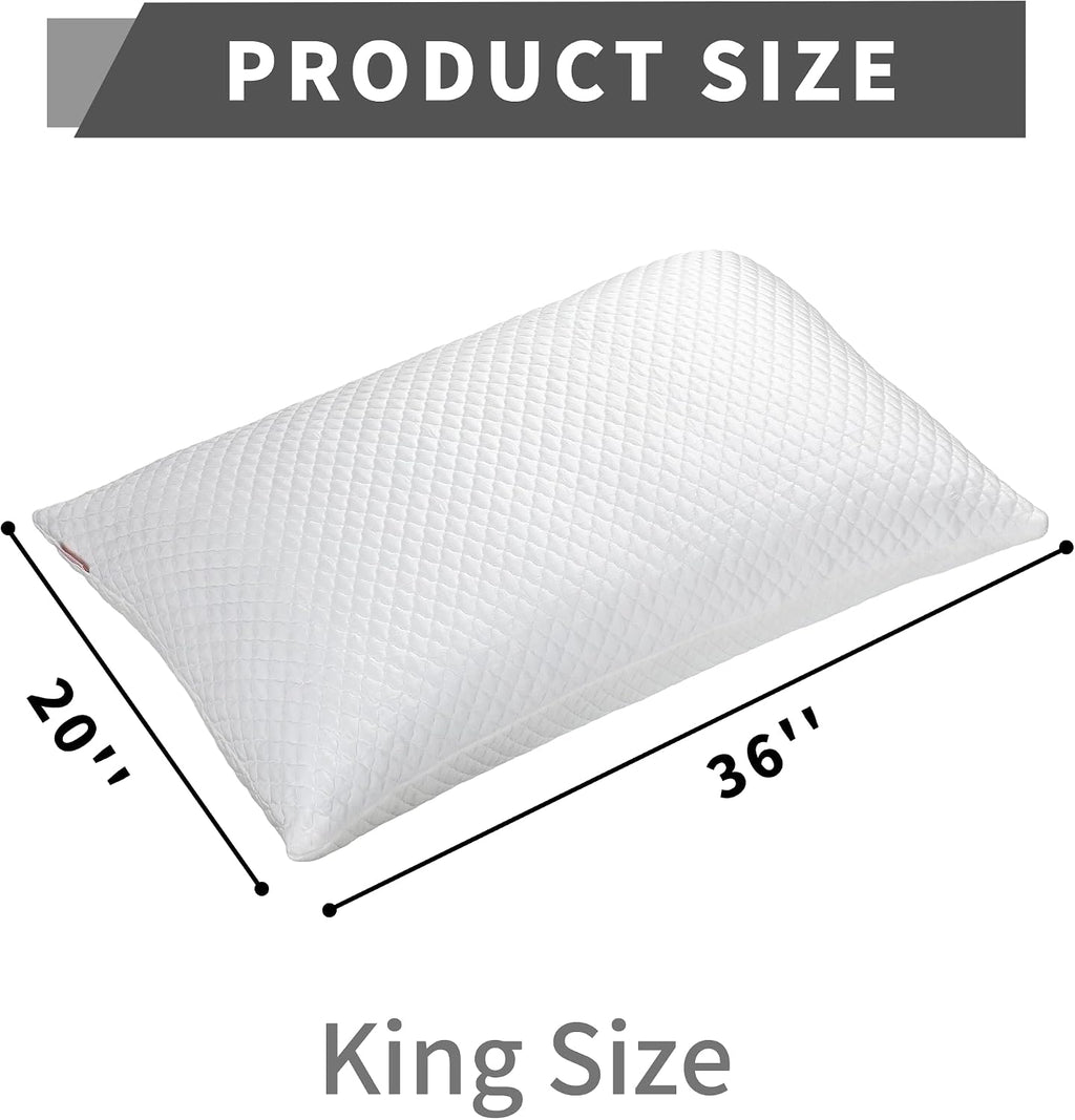 Cooling Pillow for Sleeping King Size Set of 2, Shredded Memory Foam Pillows Adjustable Firm Bed Pillow with Zipper, Cool Pillow for Hot…