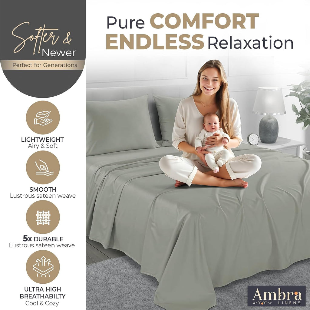 Ambra Linens 100% Organic Cotton Sheets King Size - 4 PC Organic King Size Sheets Set - Soft, Comfy, Breathable & Cooling - 16” Deep Pocket…