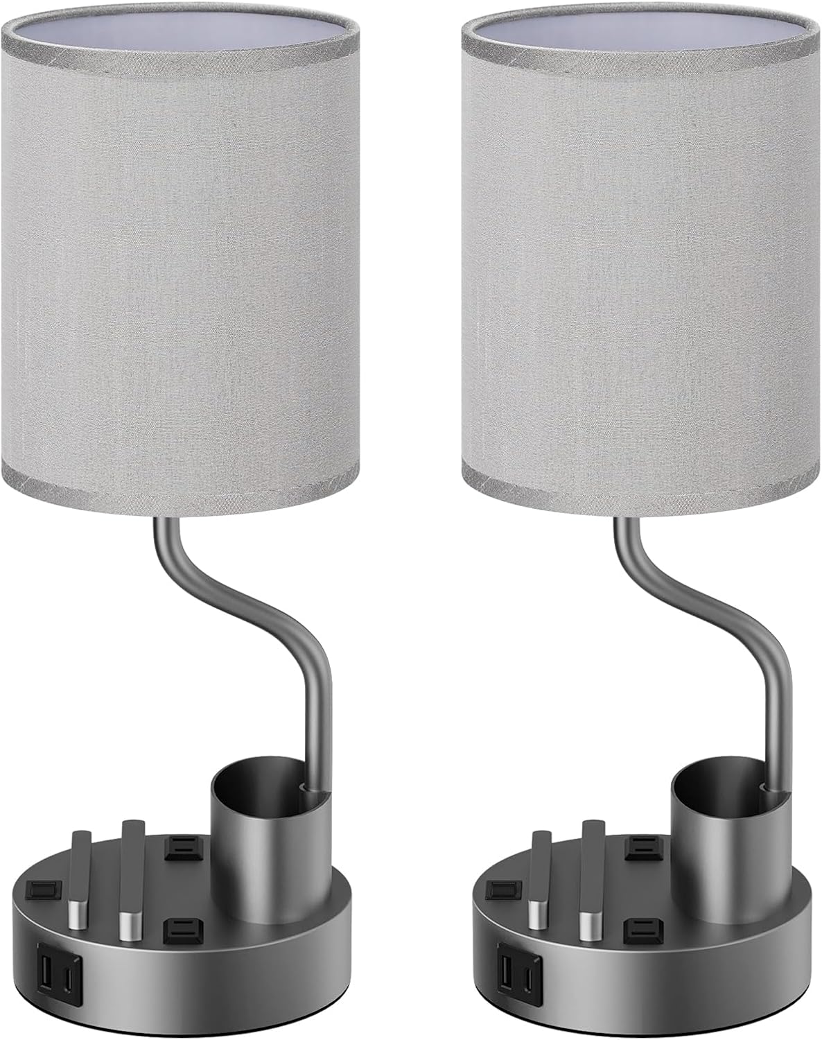 Grey Bedside Table Lamps for Bedroom Set of 2 - Nightstand Light with AC Outlet and USB A & C for Charging, 3 Color Temperatures Desk…