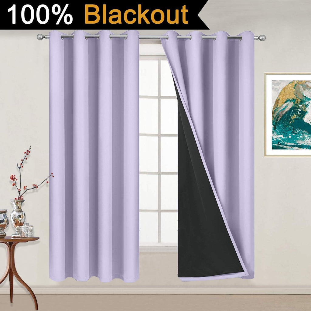 Yakamok 100% Blackout Curtains 54 Inches Long, 2 Thick Layers Thermal Insulated Window Treatment with Black Liner, Heat and Full Light Bloc…