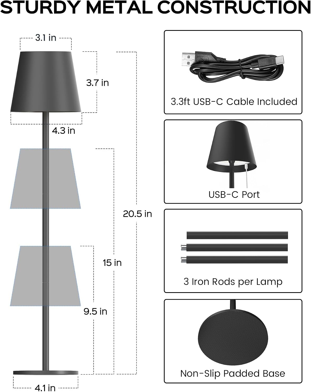 JACKYLED Cordless Table Lamps Rechargeable, 3 Adjustable Height, 5000mAh Battery Operated, 3 Colors Smooth Dimming, Portable LED…