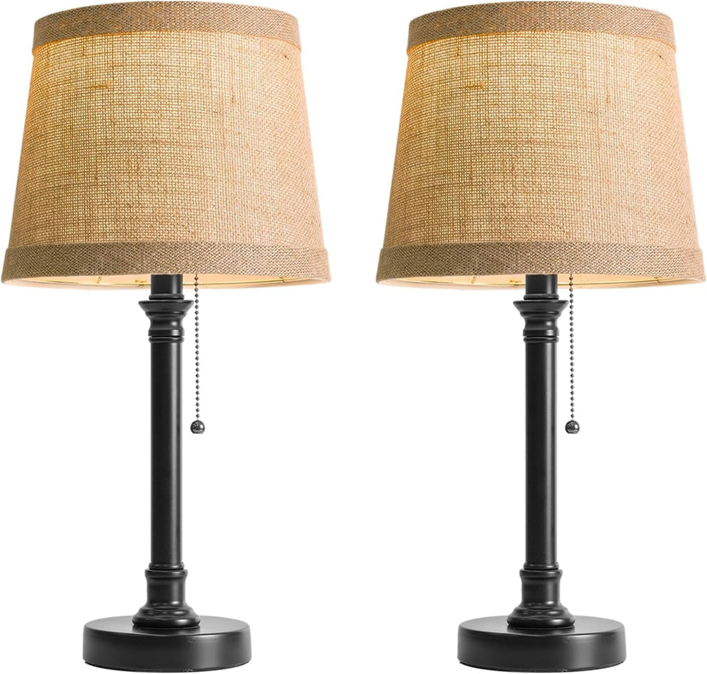 Oneach 19.5” Table Lamps Set of 2, Pull Chain Switch Bedside Table Lamps, Farmhouse Nightstand Lamp with Unique Natural Shade, Small Lamp…