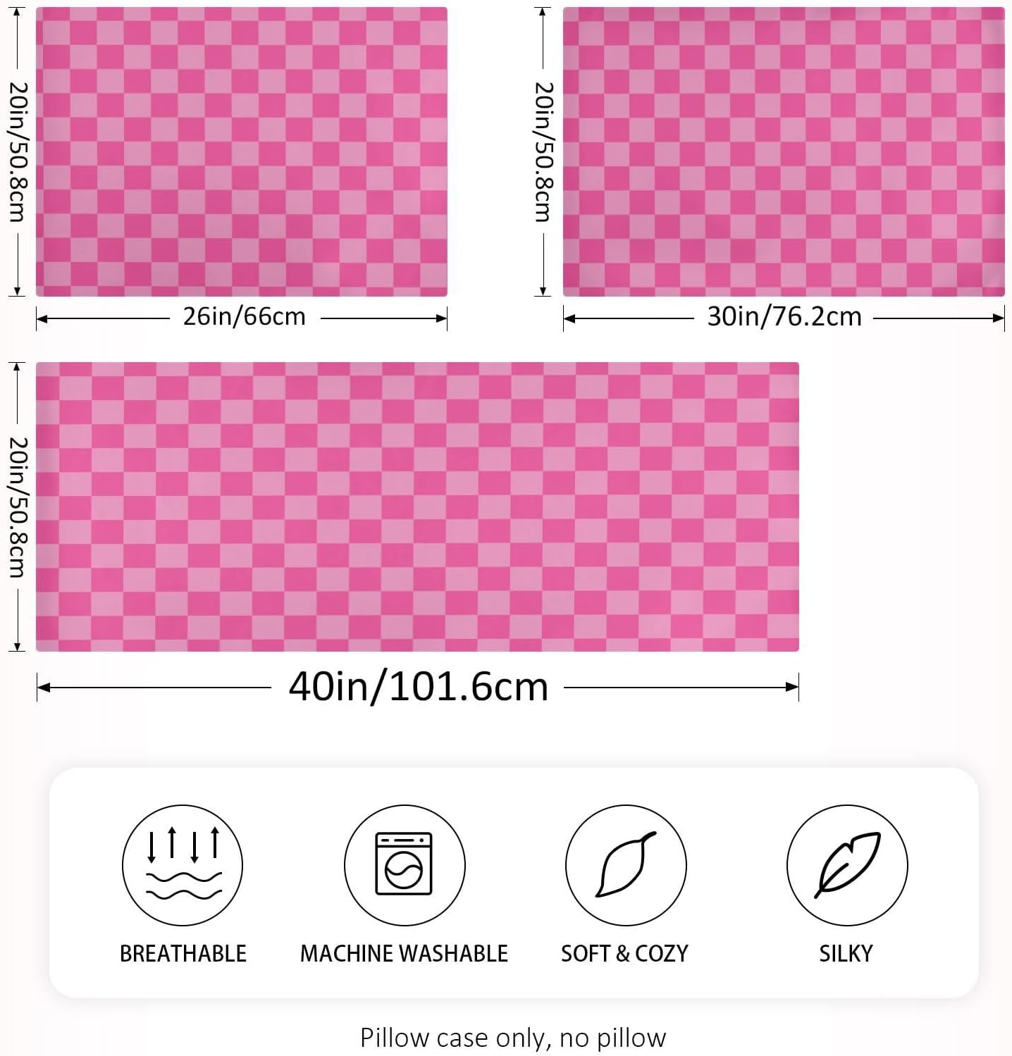 Pink Checkered Pillow Covers Silk Pillowcase for Hair and Skin Breathable Soft Cooling Satin Pillowcase Standard Size Pillow Case for…