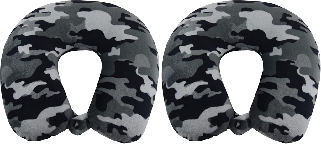 WorldsBest Wolf Essentials Adult Cozy Soft Microfiber Neck Pillow, Compact, Perfect for Plane or Car Travel, Black Camo (Pack of 2) Black