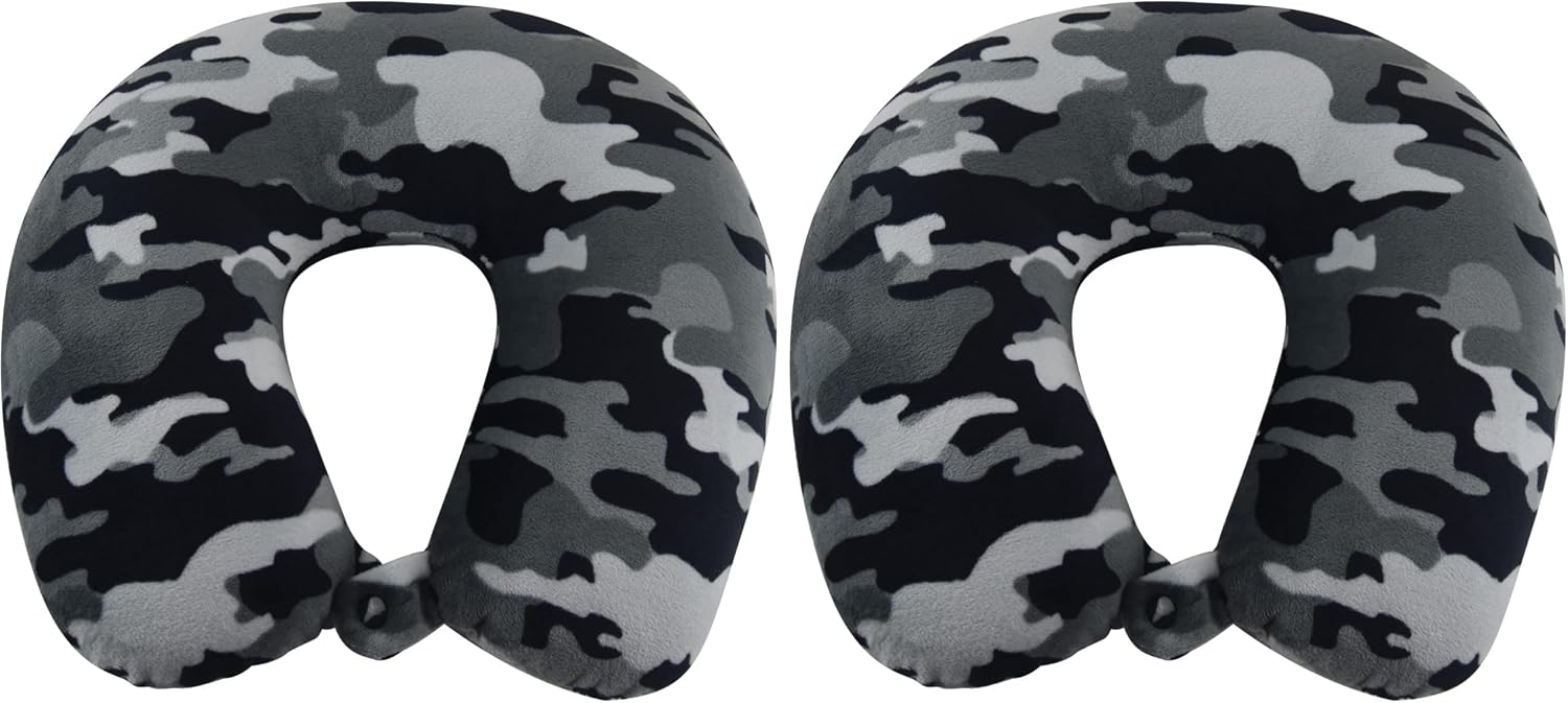 WorldsBest Wolf Essentials Adult Cozy Soft Microfiber Neck Pillow, Compact, Perfect for Plane or Car Travel, Black Camo (Pack of 2) Black