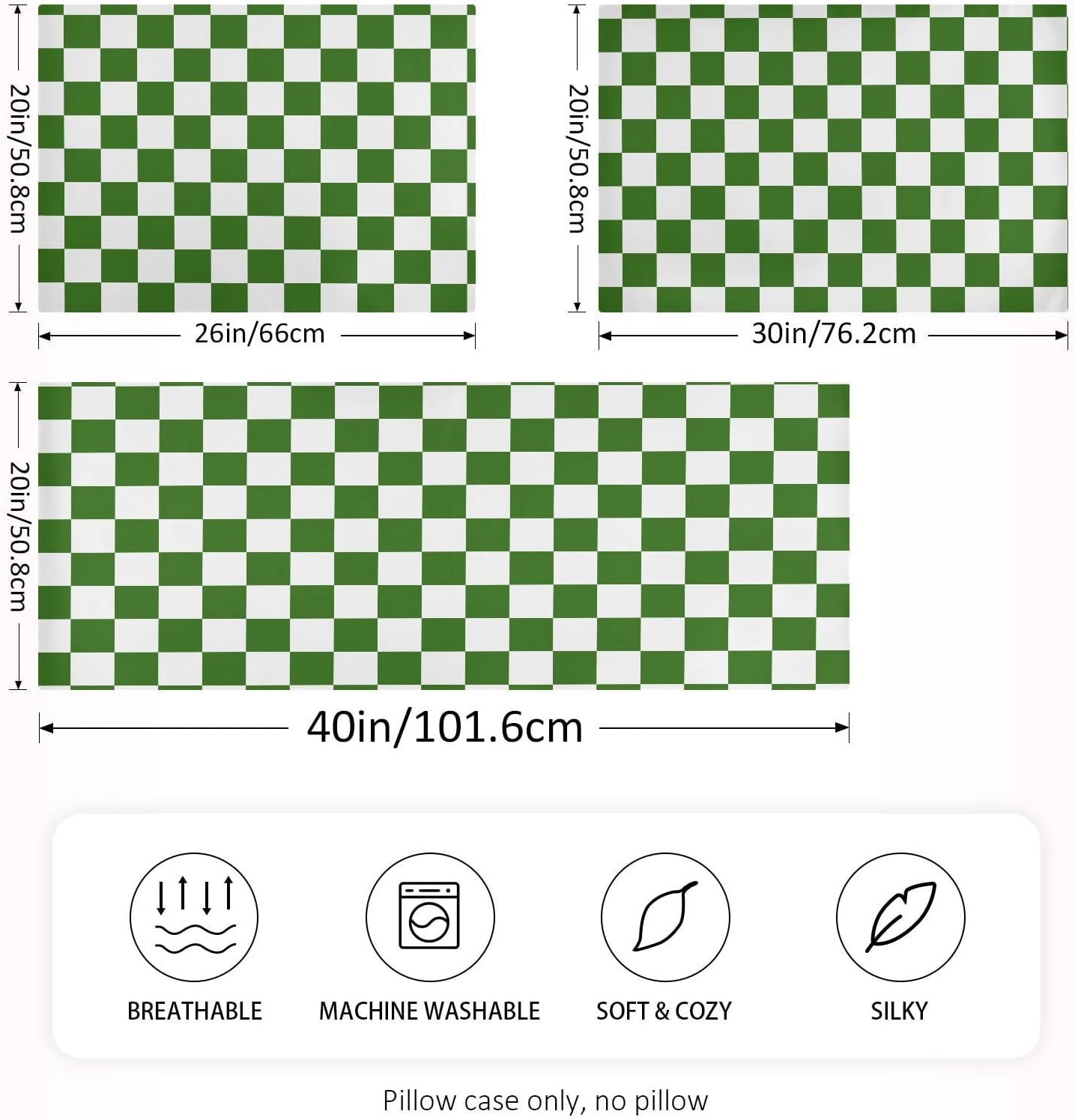 Checkerboard White Green Plaid Print Pillow Covers Silk Pillowcase for Hair and Skin with Envelope Closure Soft Satin Pillowcase King…