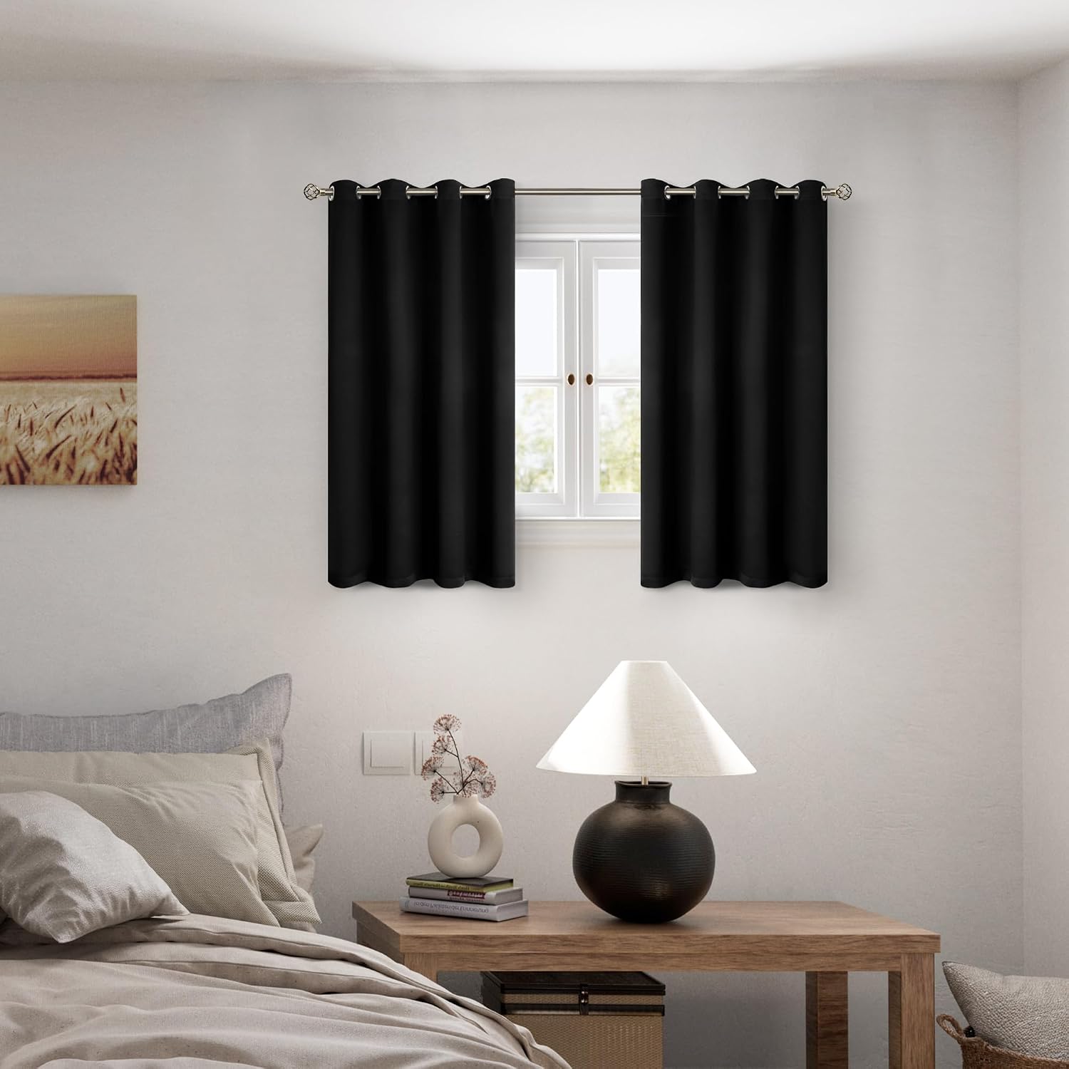 BGment Short 100% Blackout Curtains for Bedroom, Thermal Insulated Energy Efficiency Noise Reducing Grommet Curtains 45 Inch Length with Li…
