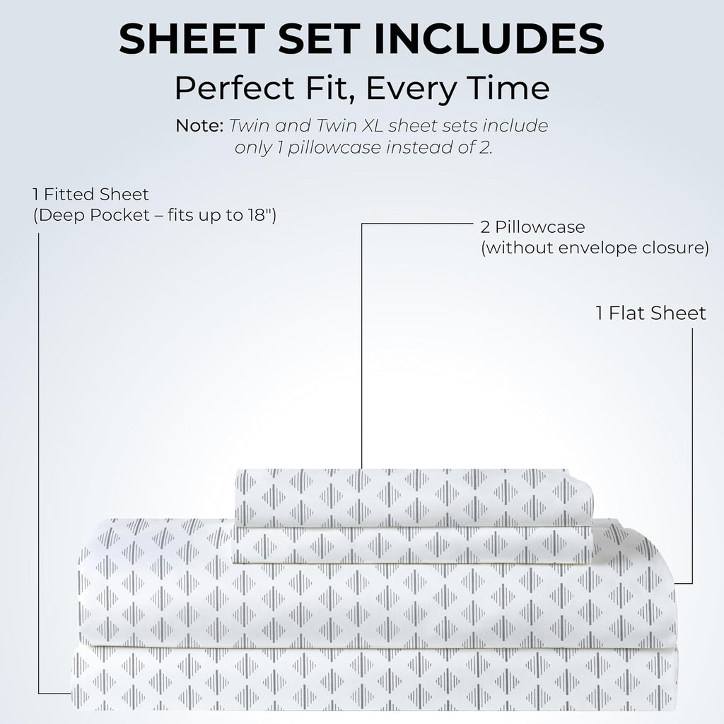 California King Fitted Sheet with 18" Deep Pockets, Flat Sheet - Percale Weave Natural - Breathable 100% Cotton Bedding, 1 Fitted Sheet +…