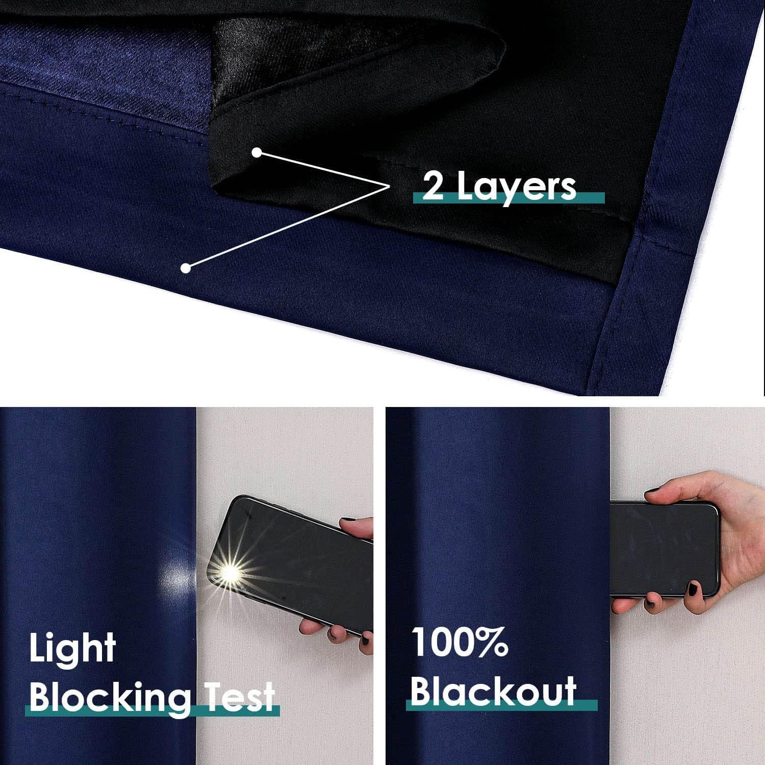 ChrisDowa 100% Blackout Curtains for Bedroom with Black Liner, 2 Thick Layers Total Blackout Thermal Insulated Grommet Window Curtains 2 Pa…