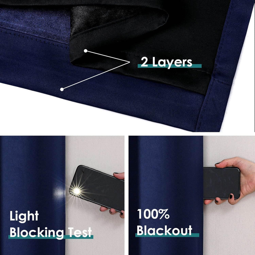 ChrisDowa 100% Blackout Curtains for Bedroom with Black Liner, 2 Thick Layers Total Blackout Thermal Insulated Grommet Small Window Curtain…