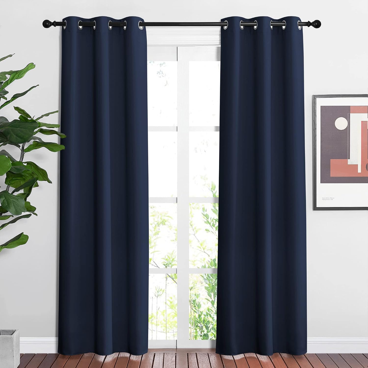 Nicetown Navy Blue Blackout Curtains for Living Room - Window Treatment Energy Saving Thermal Insulated Room Darkening Solid Grommet Panels…