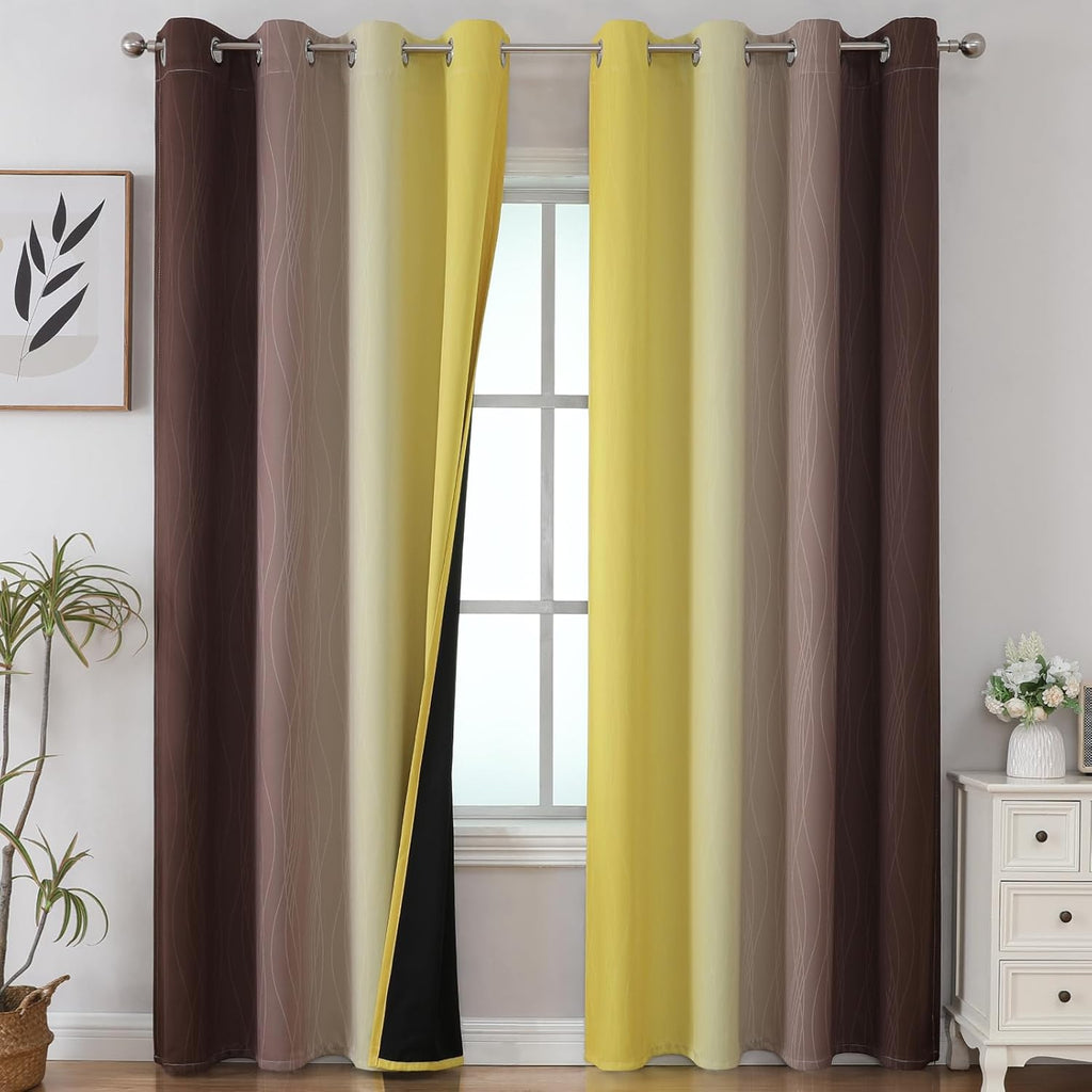 Estelartextiler Estelar Textiler Brown and Yellow Gradient Blackout Curtains for Bedroom, Thermal Insulated Ombre Blackout Drapes, Full Lig…