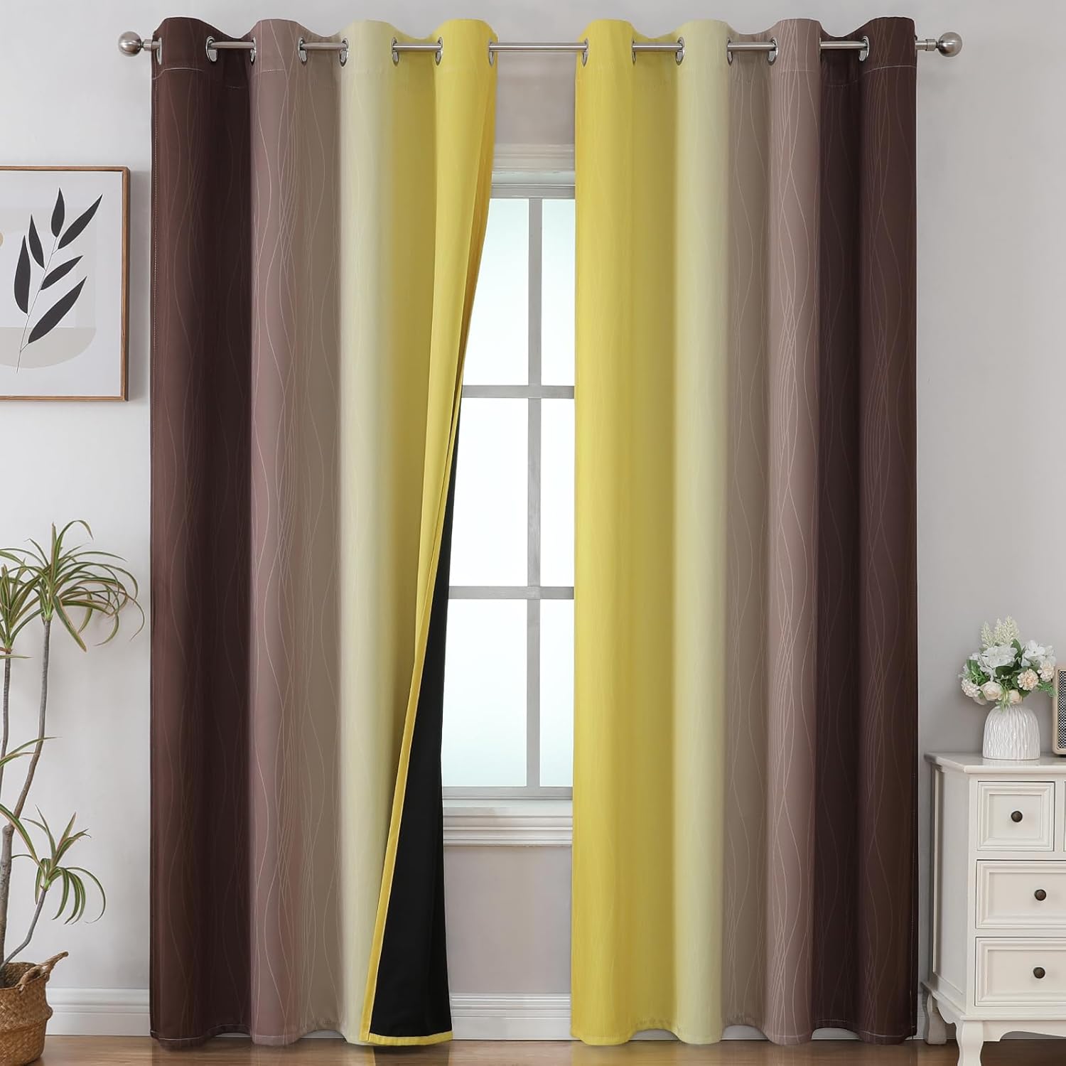 Estelartextiler Estelar Textiler Brown and Yellow Gradient Blackout Curtains for Bedroom, Thermal Insulated Ombre Blackout Drapes, Full Lig…