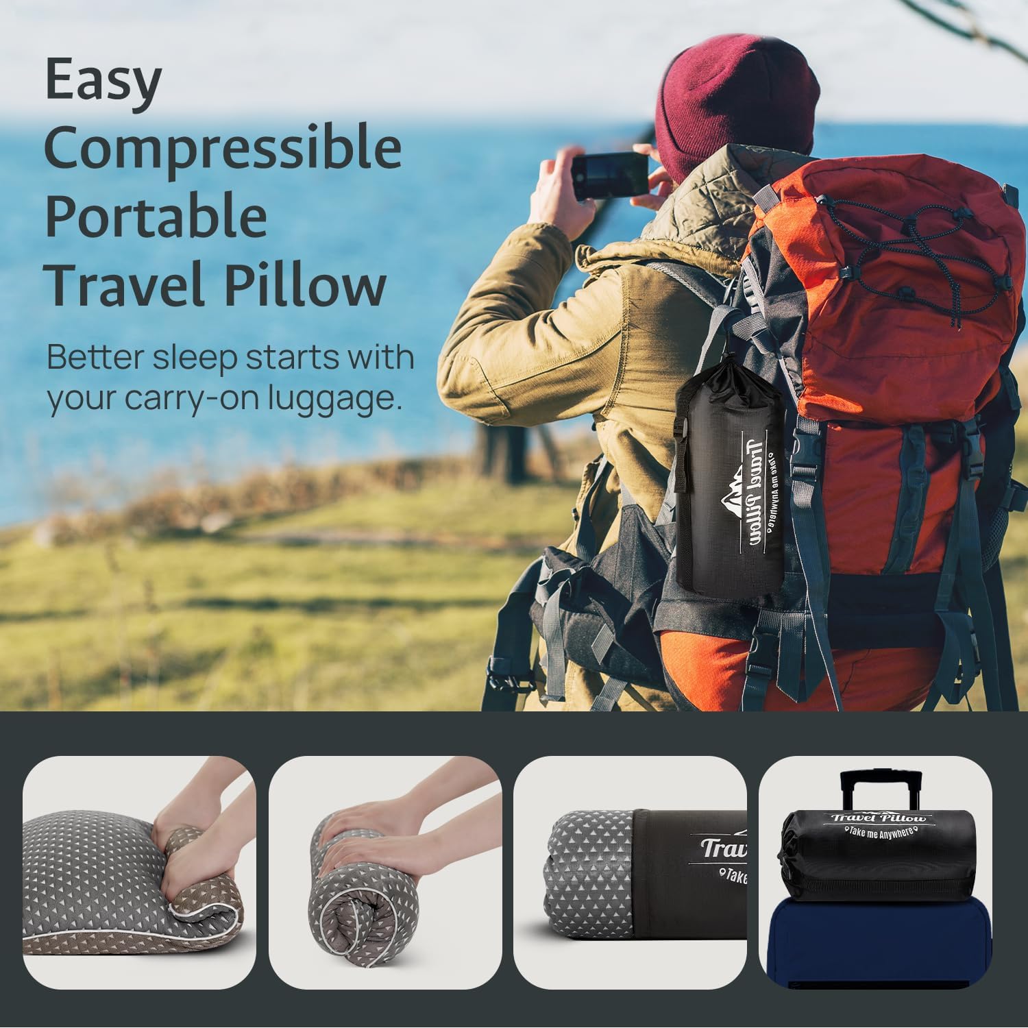 Fulocean Small Cooling Memory Foam Travel Pillows for Airplanes, Compressible Camping Pillow, Adjustable Gel Shredded Foam Bed Pillow for M…