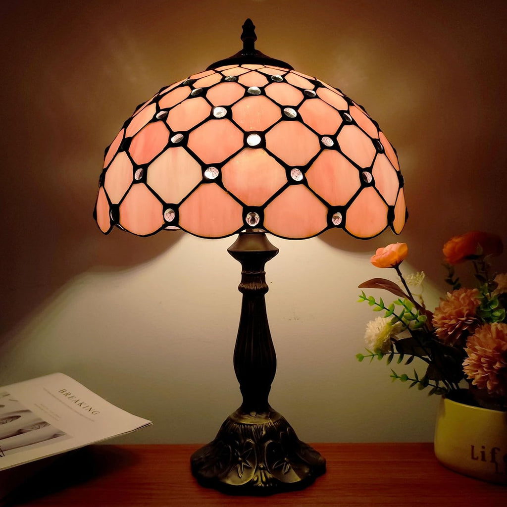 Tiffany Lamp Stained Glass Table Lamp Antique Bedside Desk Reading Light 3-Way Color LED Living Room Nightstand Light 12X12X19 Inches…