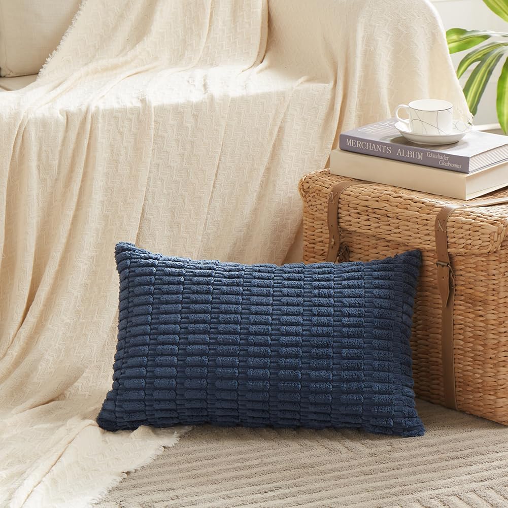 Fancy Homi Dusty Blue Lumbar Decorative Throw Pillow Covers 12x24 Inch for Living Room Couch Bed Sofa, Rustic Farmhouse Boho Home Decor…