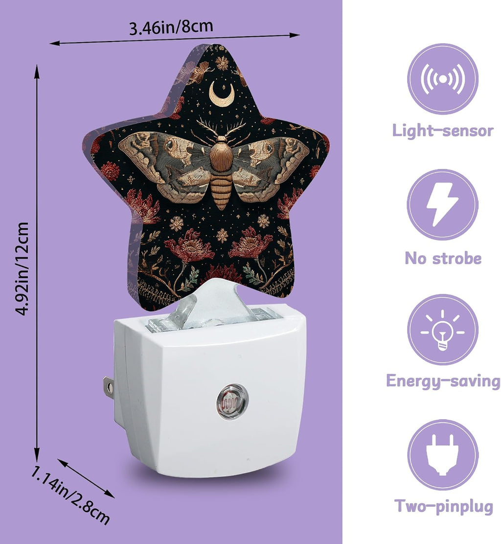 Black Poppy Moth Nightlights Plug in Wall, Mushroom Moon Decorative Star Lamp with Automatic Lighting for Living Space, Gentle Glow for…