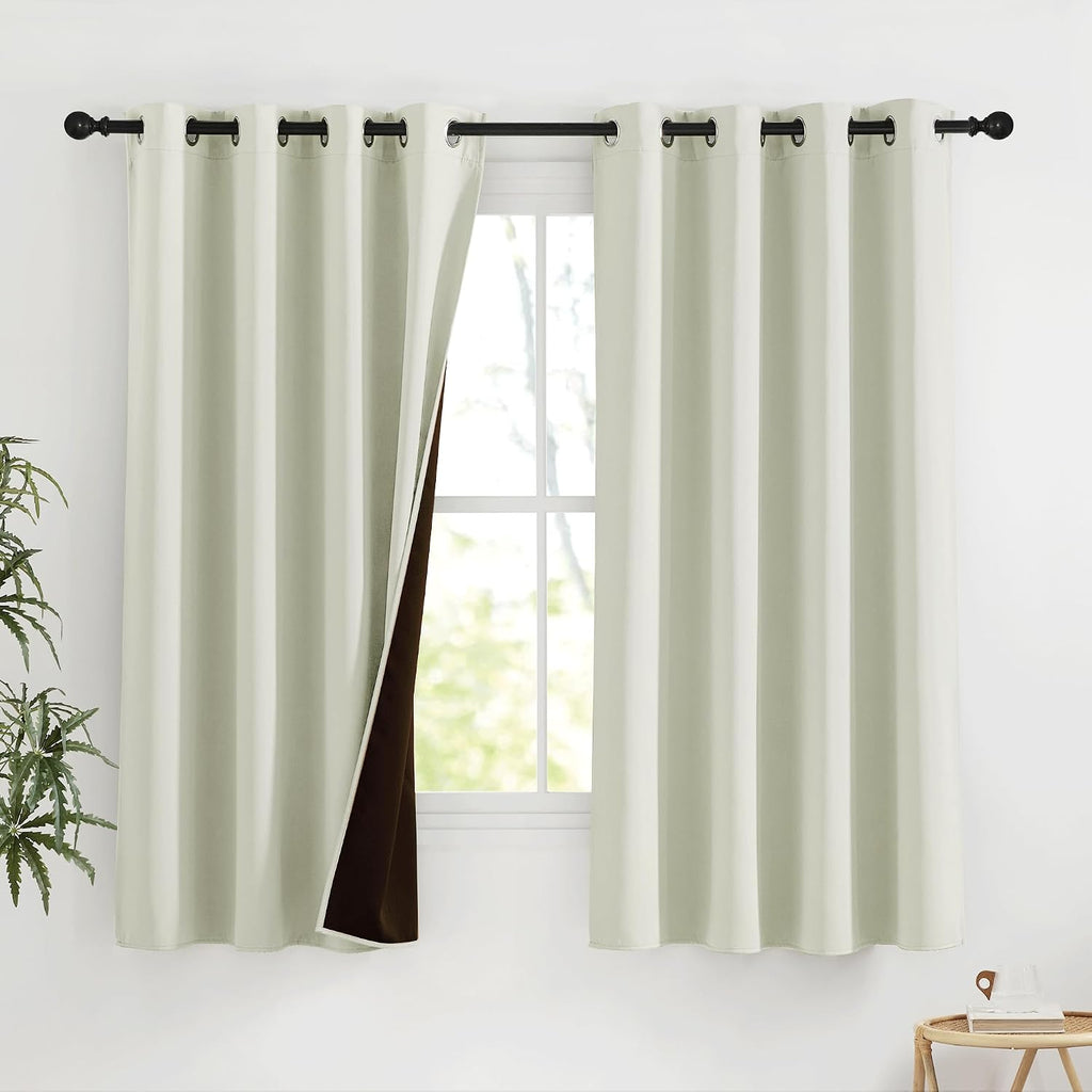 NICETOWN Light Beige Room Darkening Curtains 63 Inches Long for Kids Bedroom, Thermal Insulated Blackout Plylux Curtains & Drapes for…