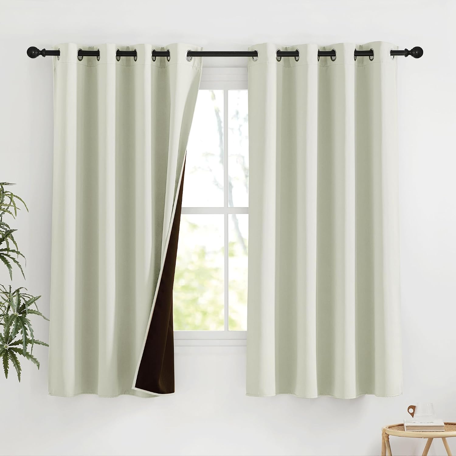 NICETOWN Light Beige Room Darkening Curtains 63 Inches Long for Kids Bedroom, Thermal Insulated Blackout Plylux Curtains & Drapes for…