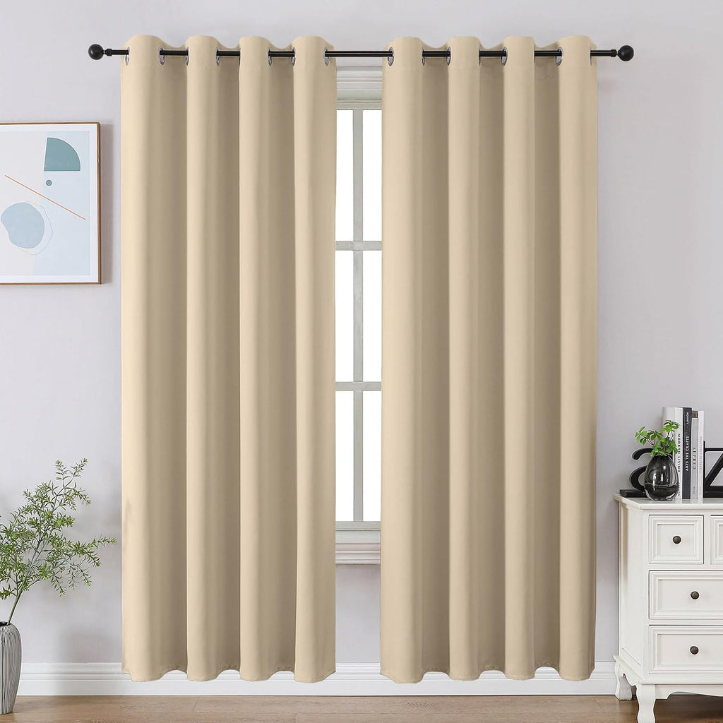 Cucraf Light Beige Blackout Curtains 72 inch Length 2 Panels Set, Room Darkening Drapes for Living Room Bedroom, Thermal Insulated Light Bl…