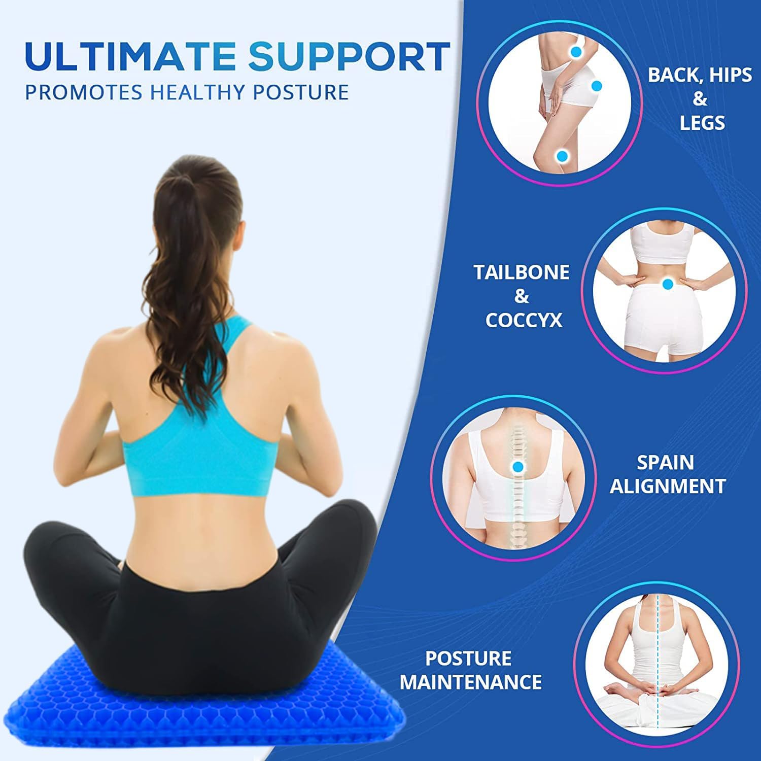 Helishy Gel Seat Cushion for Long Sitting Pressure Relief (Super Large & Thick) - Non-Slip Gel Chair Cushion for Back, Sciatica, Tailbone - S…