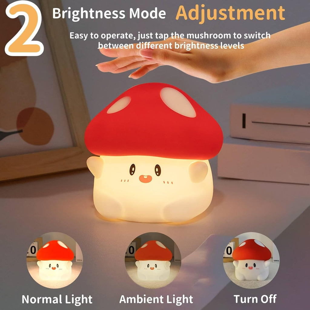 Daixinde Mushroom Night Light Squishy Lamp, 50Hrs Battery Kids Nightlight, Tap Control, 30Min Auto-Off, Rechargeable Kawaii Bedside Lamp fo…