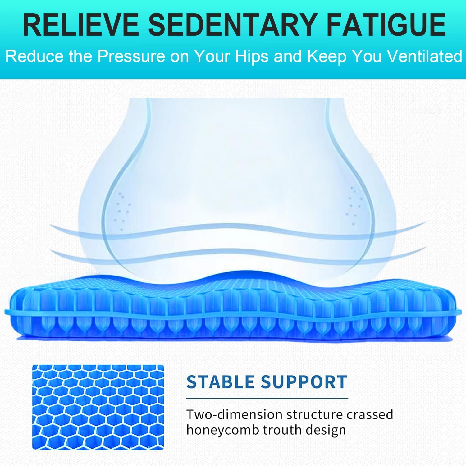 Helishy Gel Seat Cushion for Long Sitting - 1.65inch Double Thick Cooling Egg Cushion for Back, Hip, Sciatica, Coccyx, Tailbone - Office Ch…