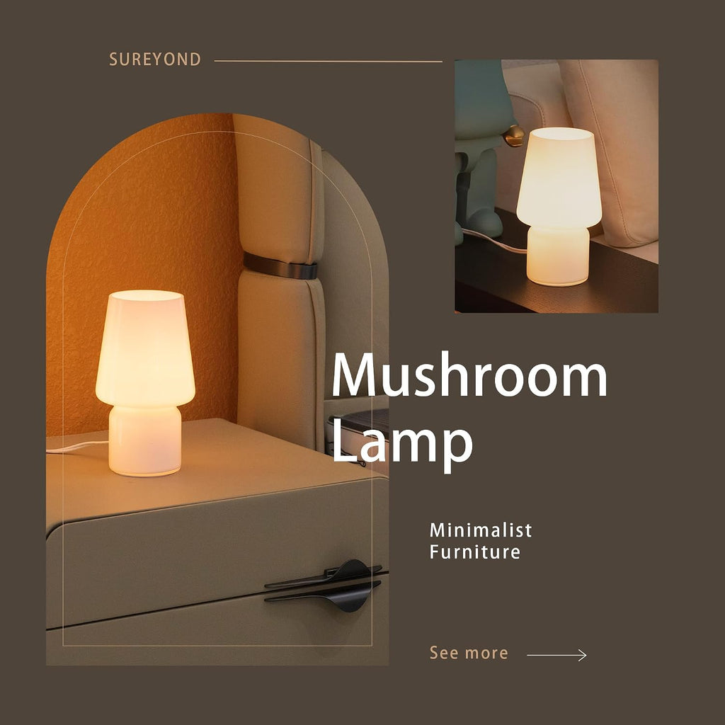 Mushroom Lamp, Mother's Day Gifts, Small Table Lamp, Cute Nightstand Kitchen Mini Lamp, Glass Table Lamp, Suitable for Bedrooms, Kitchens…