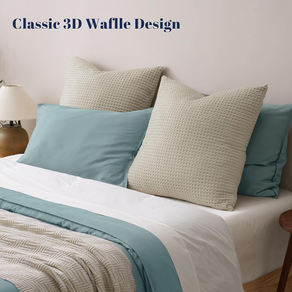 Phf Ultra Soft Waffle Weave Euro Shams Pillow Covers, No Filling, 2 Pack 26" x 26" Bed Cushion Covers, Breathable & Skin-Friendly Bed Pillo…