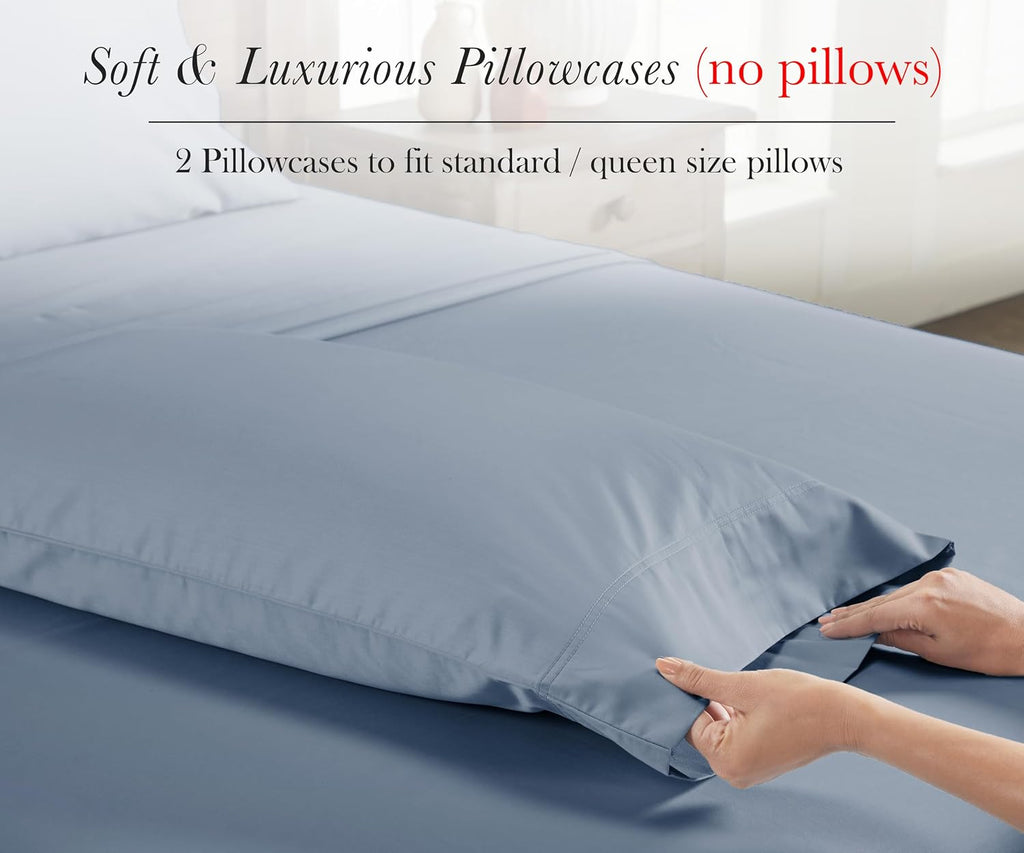 CaliforniaDesignDen California Design Den 100% Egyptian Cotton Pillow Cases Queen Size Set of 2 - Soft and Breathable Sateen, Fits Standard…