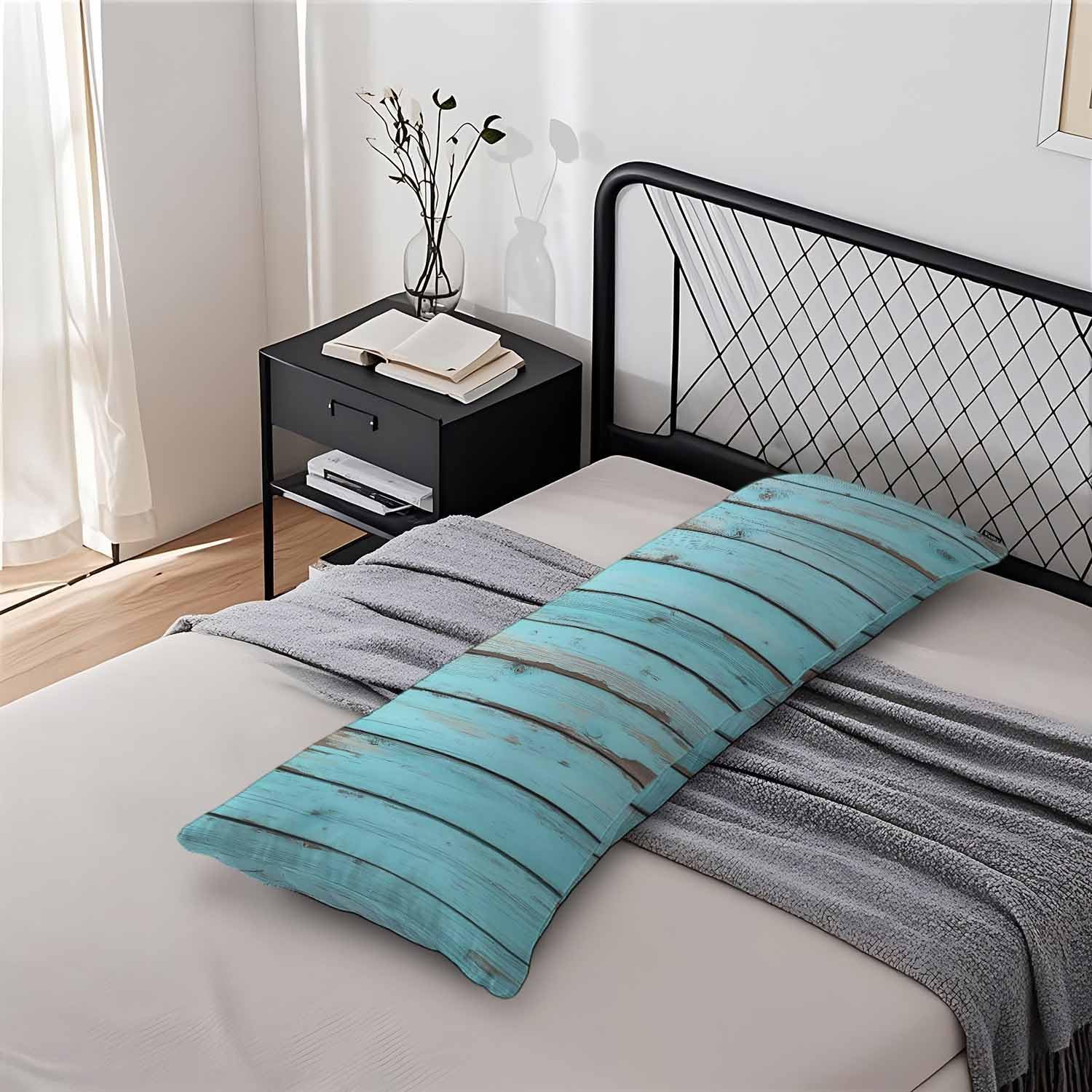 Blue Wood Body Pillow Pillowcase Turquoise Wooden Teal Farmhouse Body Pillow Cushion Covers, 20x54 Inch Bedding Body Pillows Protector…