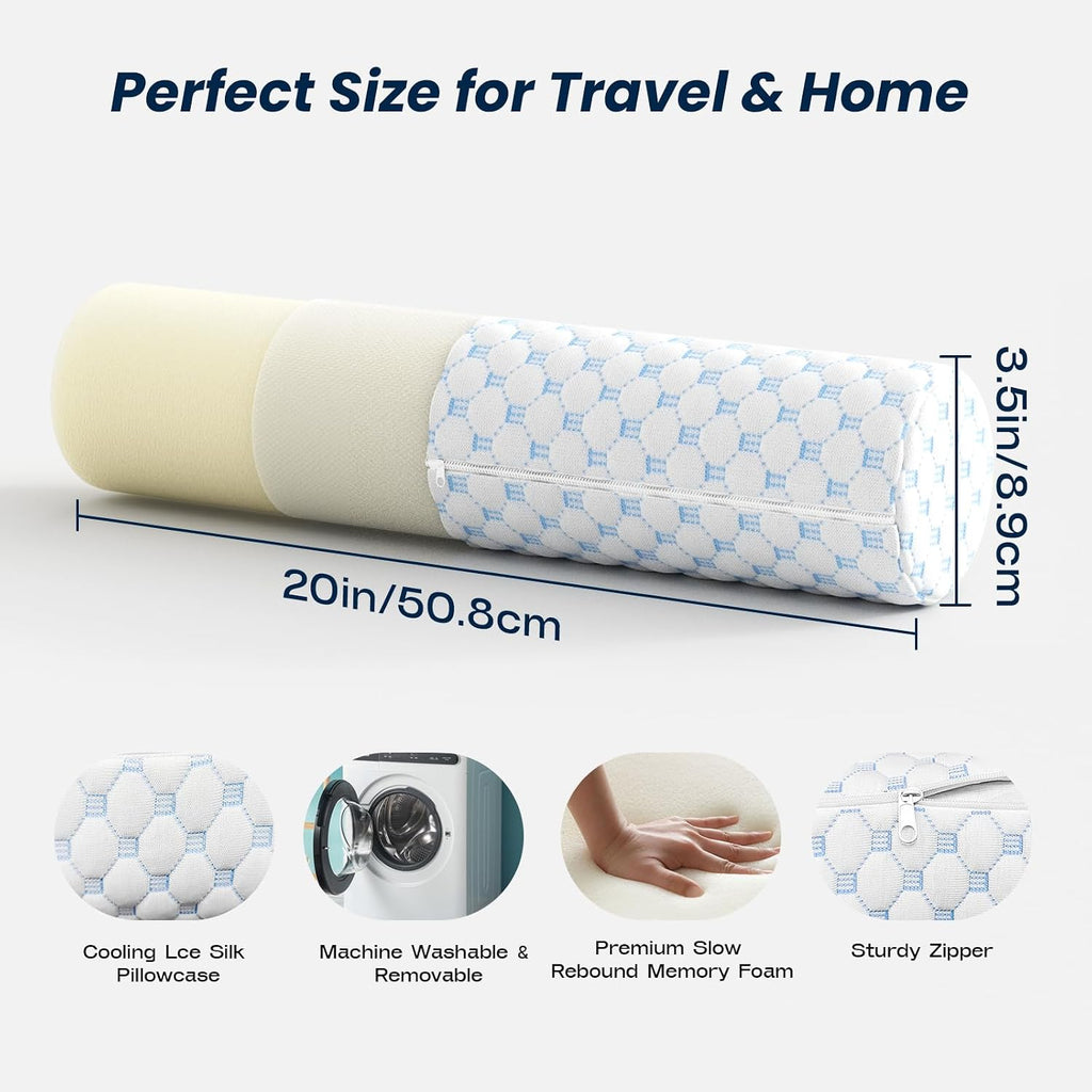 Forcanby Neck Roll Cervical Pillow for Neck - Memory Foam Neck Pillow for Bed | Round Neck Pillows for Sleeping (Cool-Blue, X-Small - 3.5"…