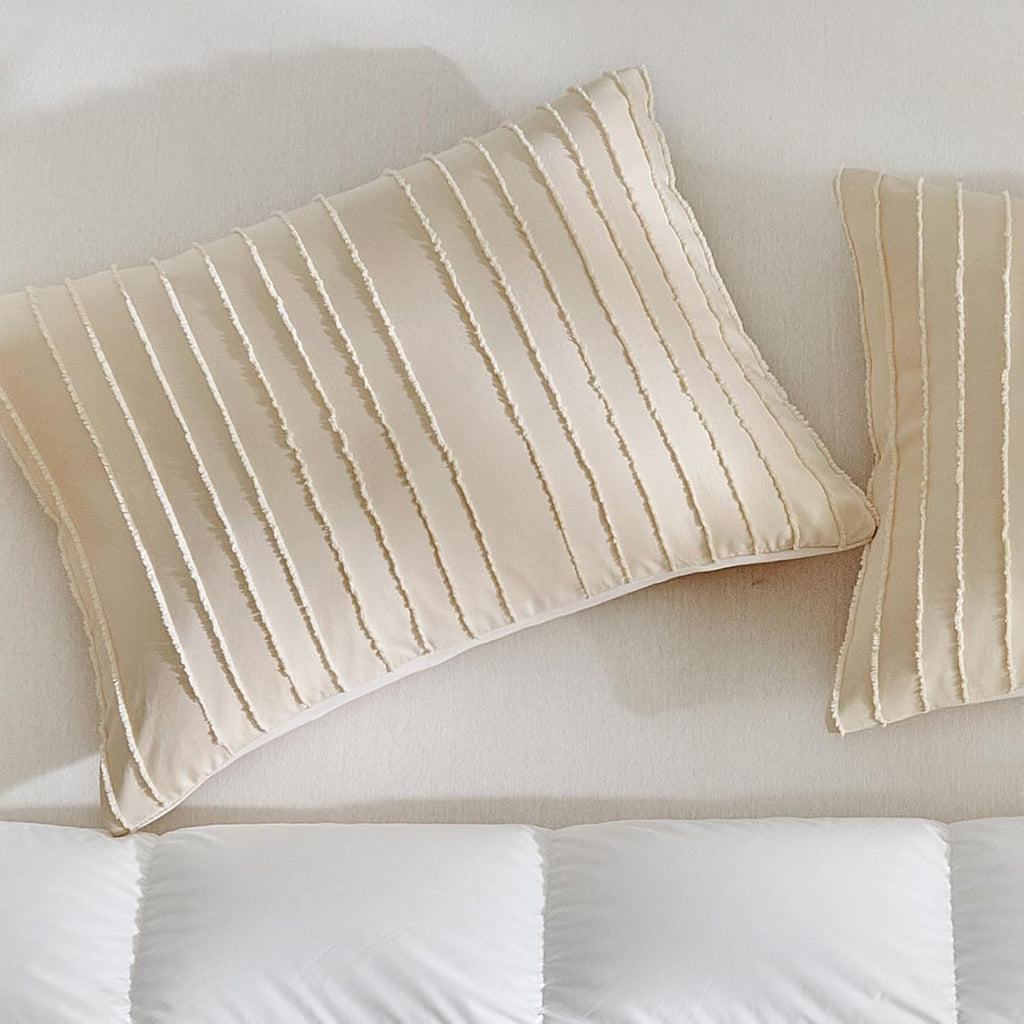 Warmdern Khaki Striped Pillow Covers Queen Pillow Cases Soft Microfiber Stripe Pillow Cases Set of 2 Boho Tufted Stripes Textured Pillowcas…