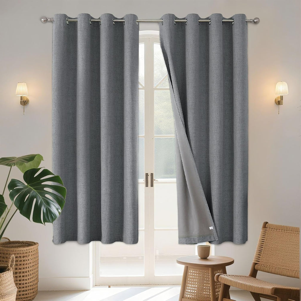Joydeco Blackout Curtains 63 Inches Long 2 Panels Burg, Room Darkening Curtains for Bedroom, 100% Black Out Textured Thermal Drapes Privacy…