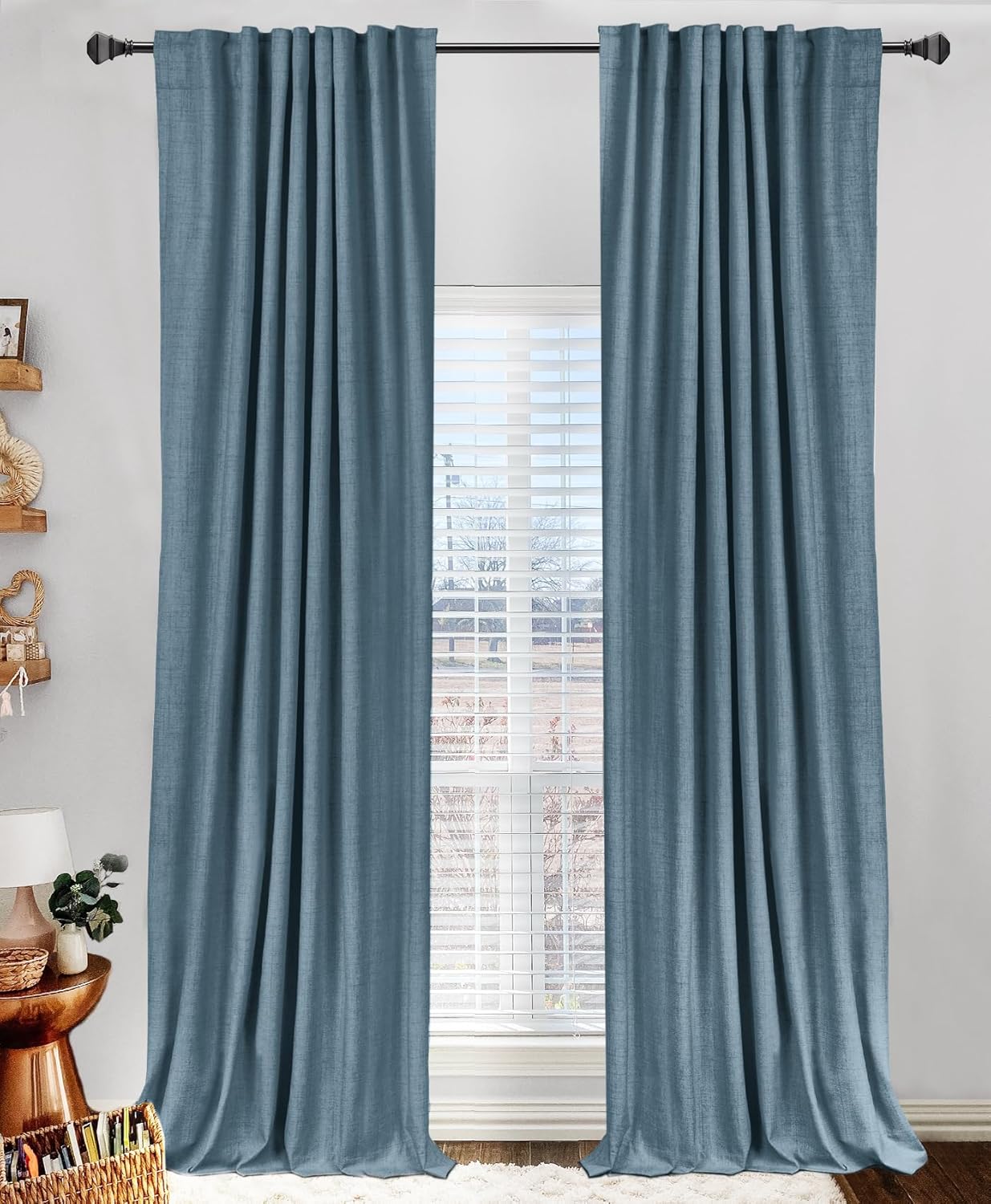 100BlackoutShield 100% Blackout Shield Linen Blackout Curtains for Bedroom 84 Inches Long, Back Tab/Rod Pocket Living Room Drapes, Thermal…
