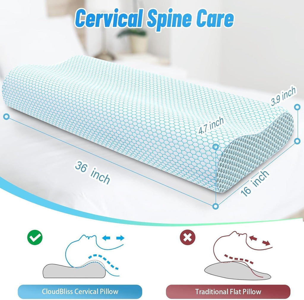 CloudBliss Memory Foam Pillow, Ergonomic Neck Contour Cervical Pillow for Back and Shoulder Pain, Orthopedic Pillow for Neck, for Sleeping…