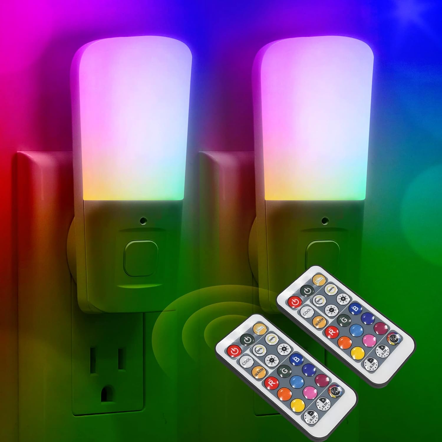 L LOHAS LED Kids Night Lights Plug in, RGB Color Changing Plug into Wall Lights Remote, Rainbow Dimmable Girls Night Light Switch…